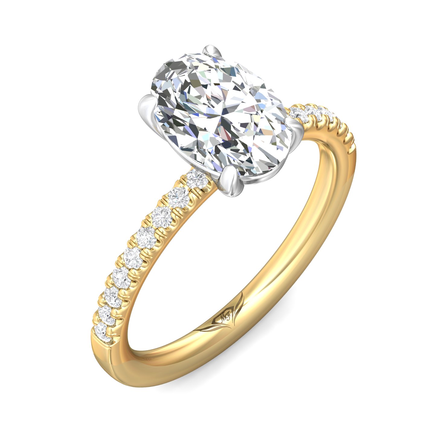 14K Yellow Gold and Platinum Oval Diamond Engagement Ring