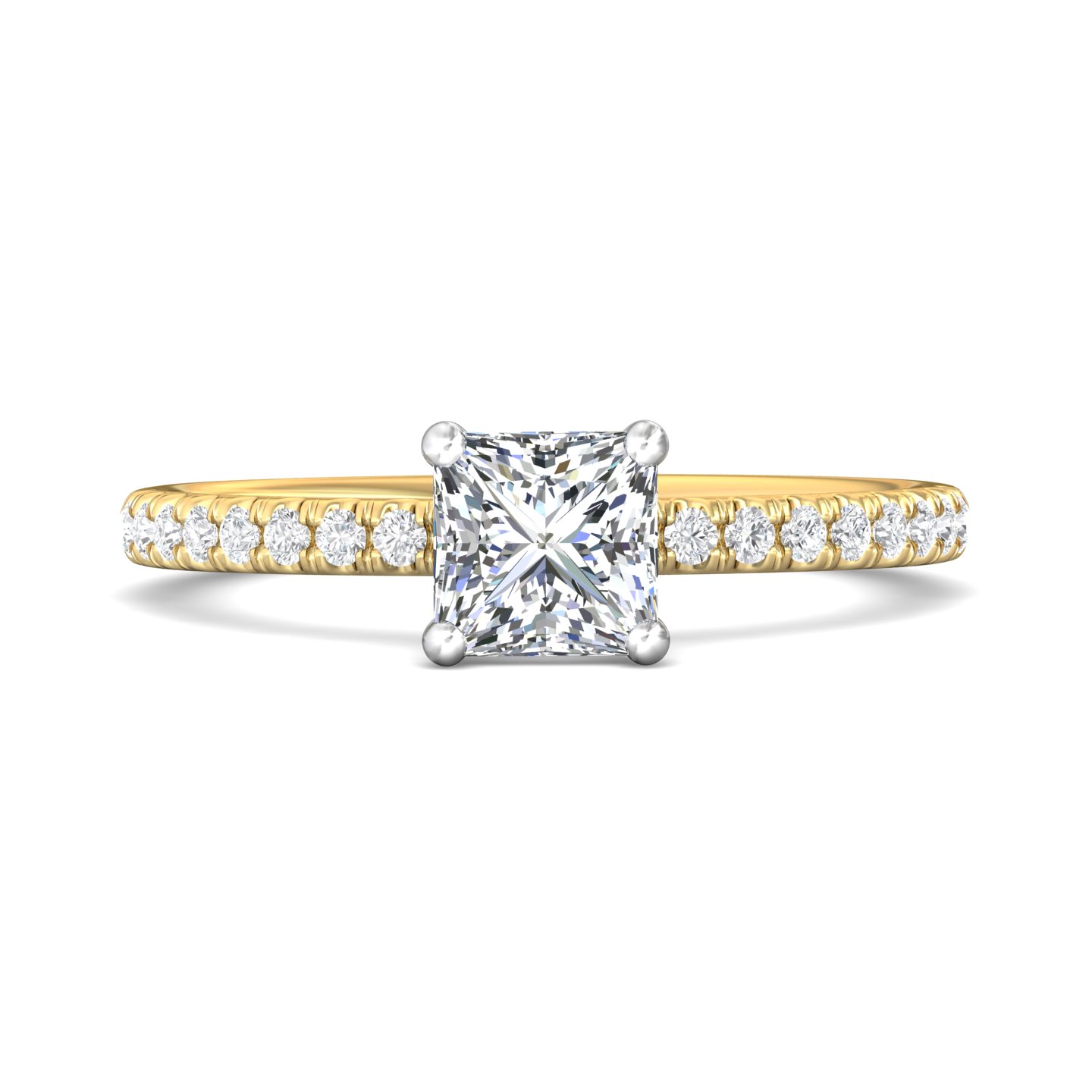 18K White and Yellow Gold Princess Diamond Engagement Ring