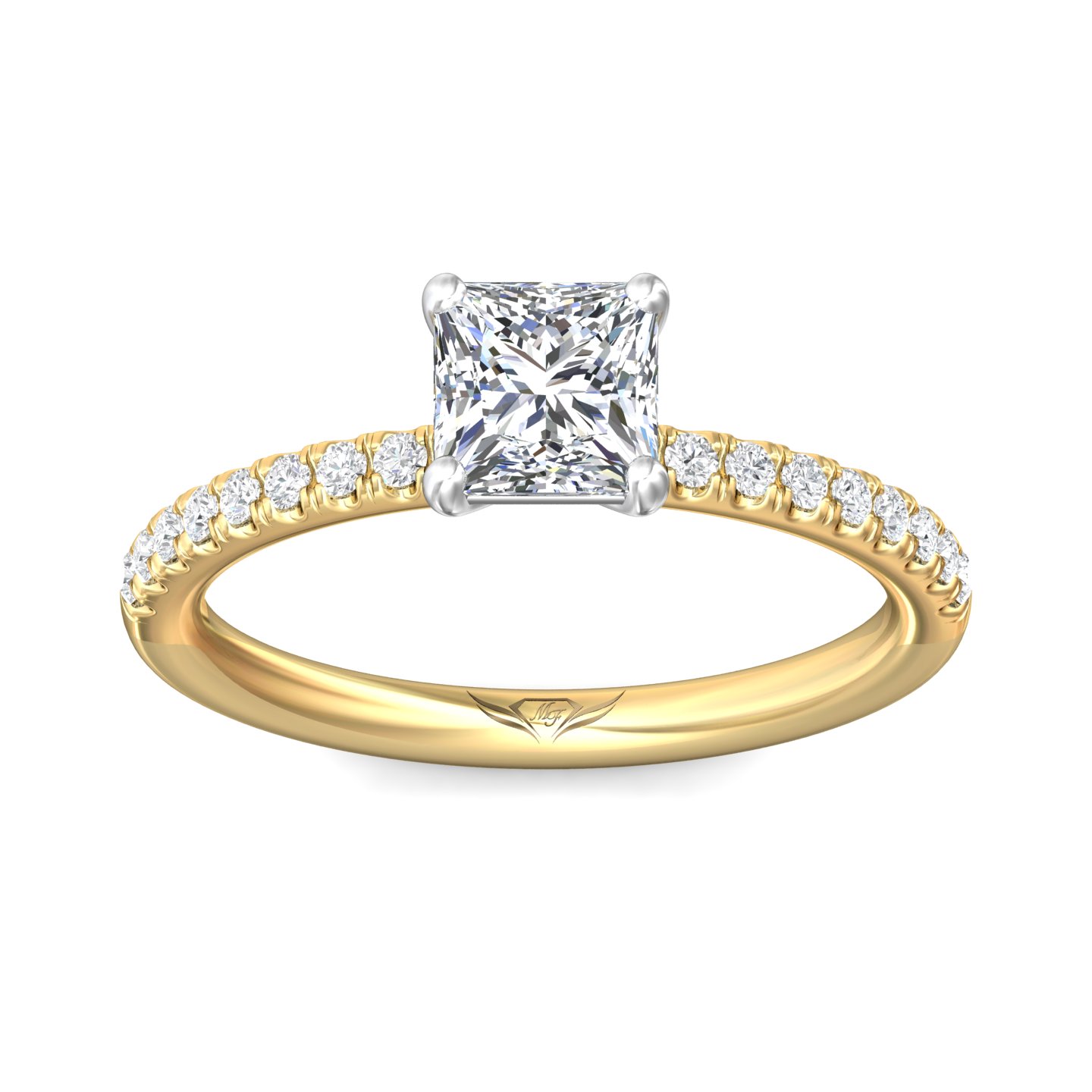 18K White and Yellow Gold Princess Diamond Engagement Ring