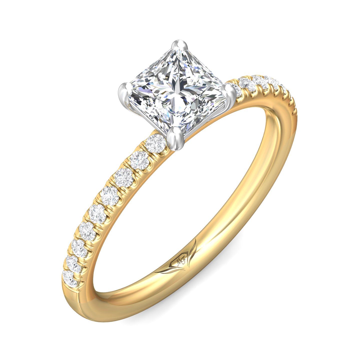 18K White and Yellow Gold Princess Diamond Engagement Ring