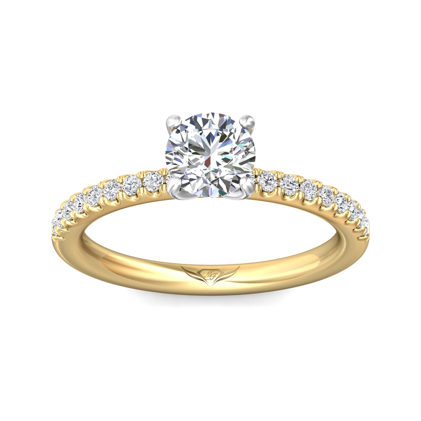 18K White and Yellow Gold Round Diamond Engagement Ring