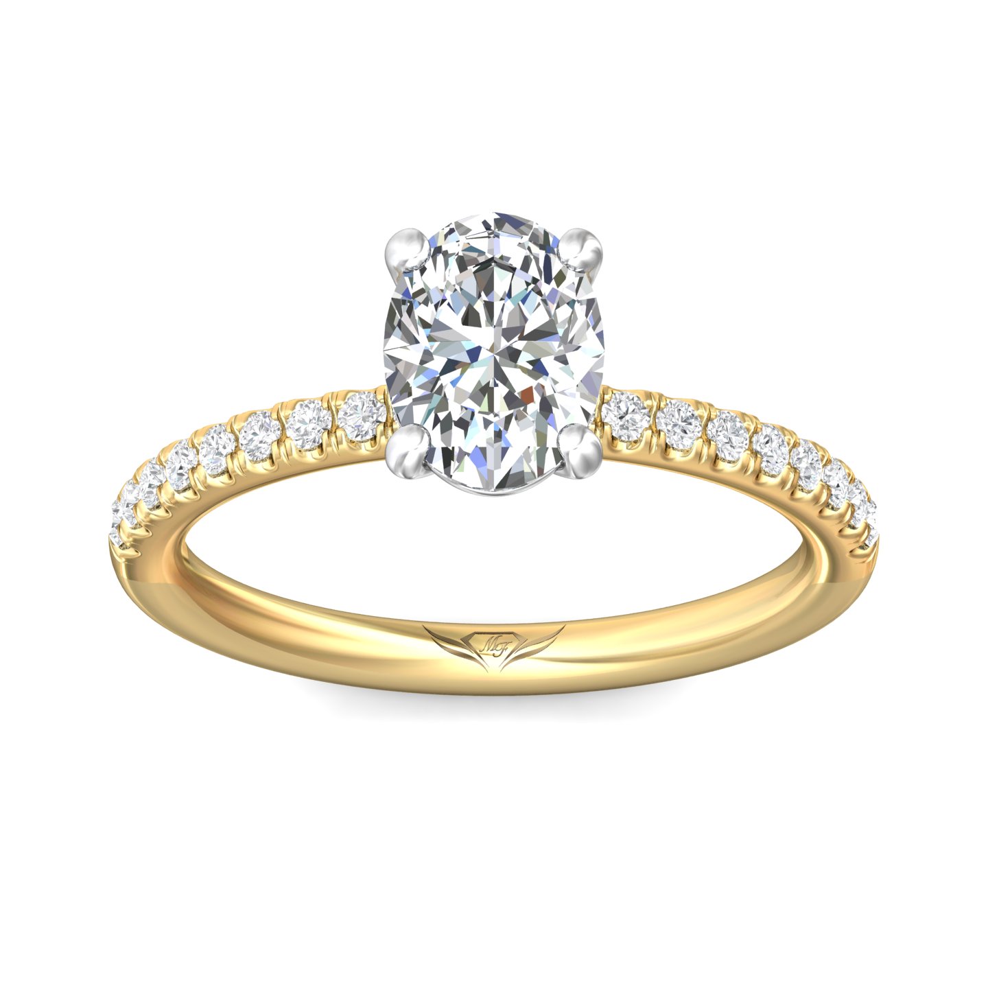 14K Yellow and White Gold Oval Diamond Engagement Ring
