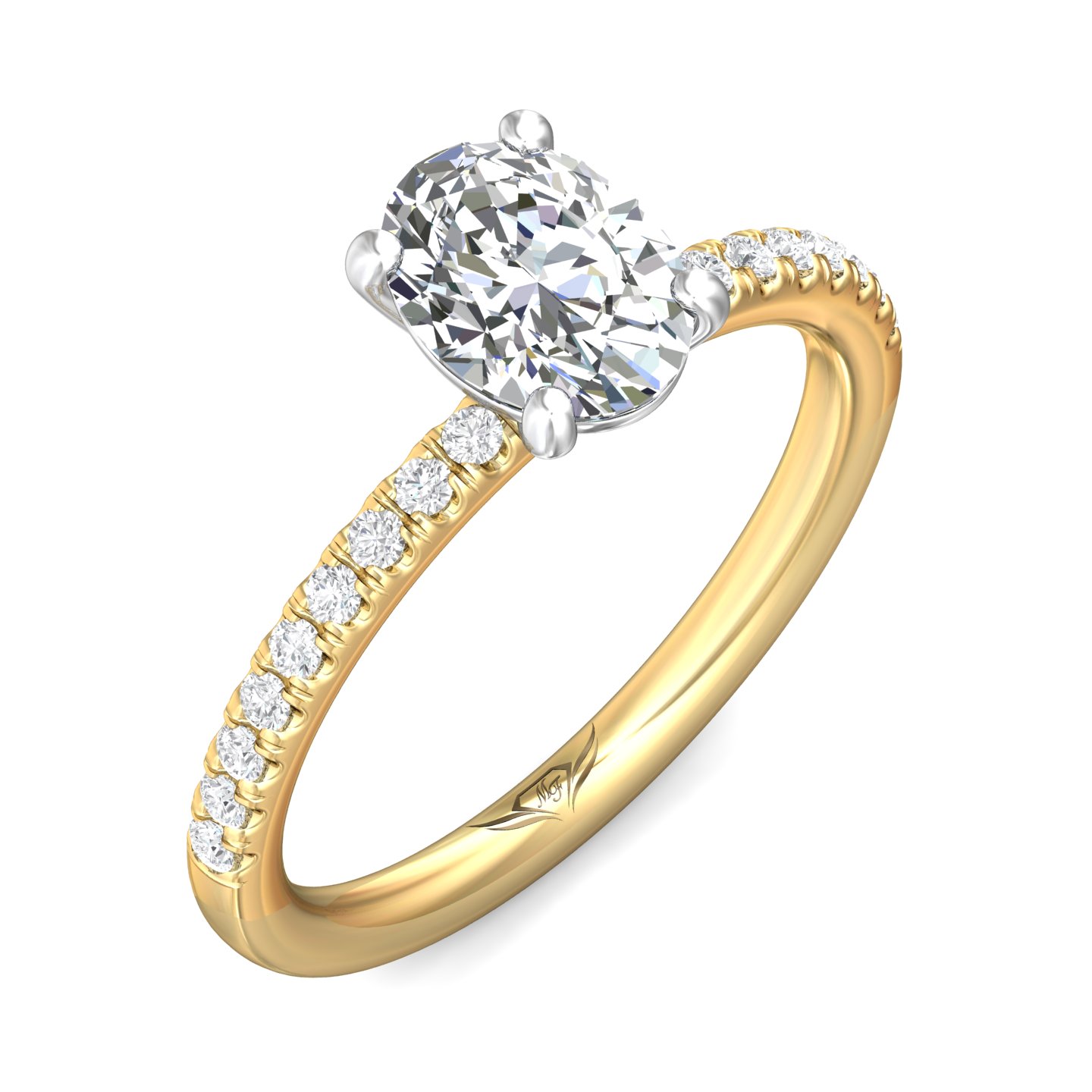 14K Yellow and White Gold Oval Diamond Engagement Ring