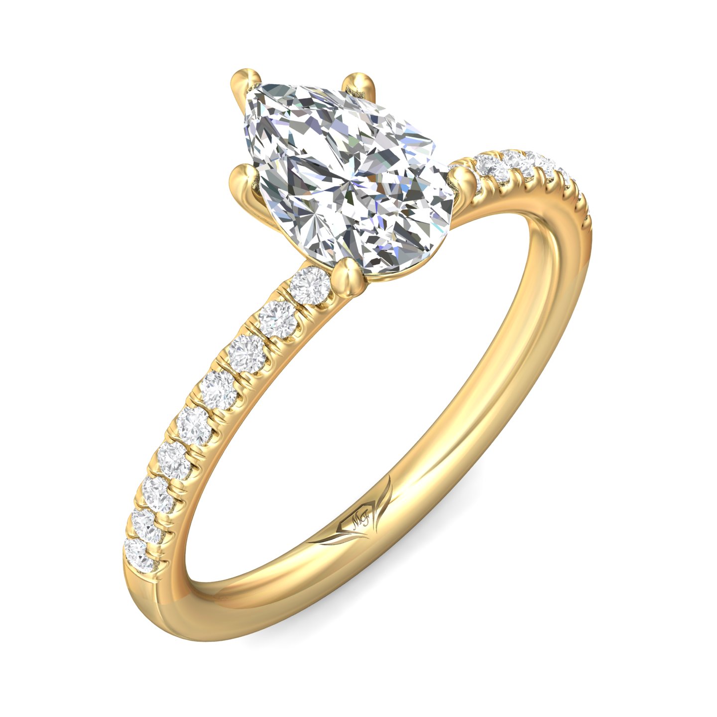 18K Yellow Gold Pear Shape Diamond Engagement Ring
