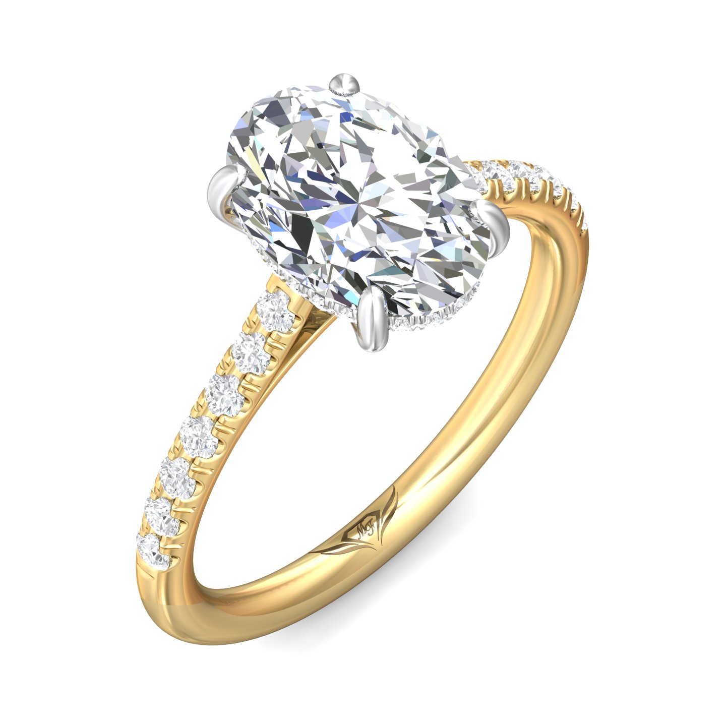18K Yellow Gold and Platinum Oval Diamond Engagement Ring