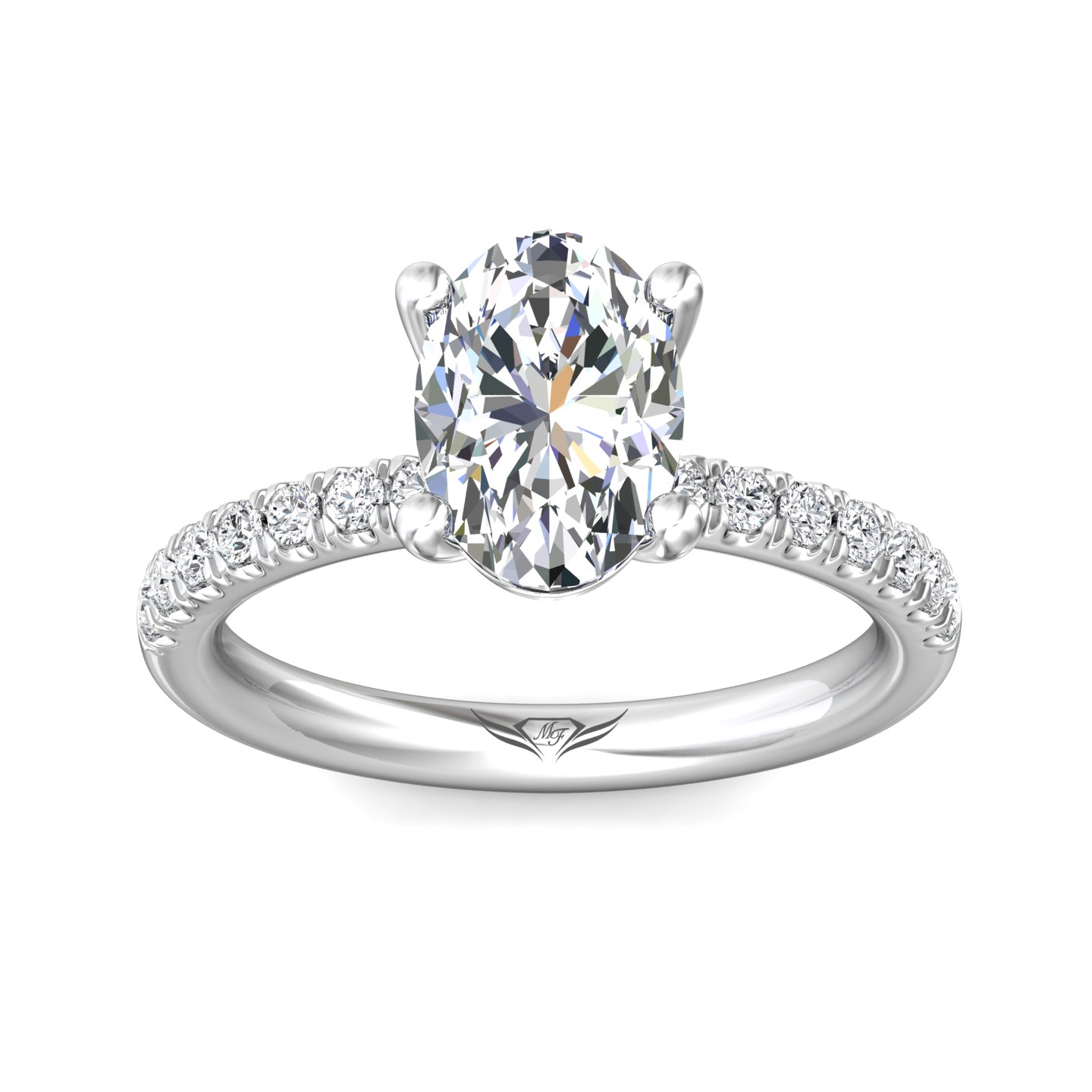 14K White Gold Oval Diamond Engagement Ring