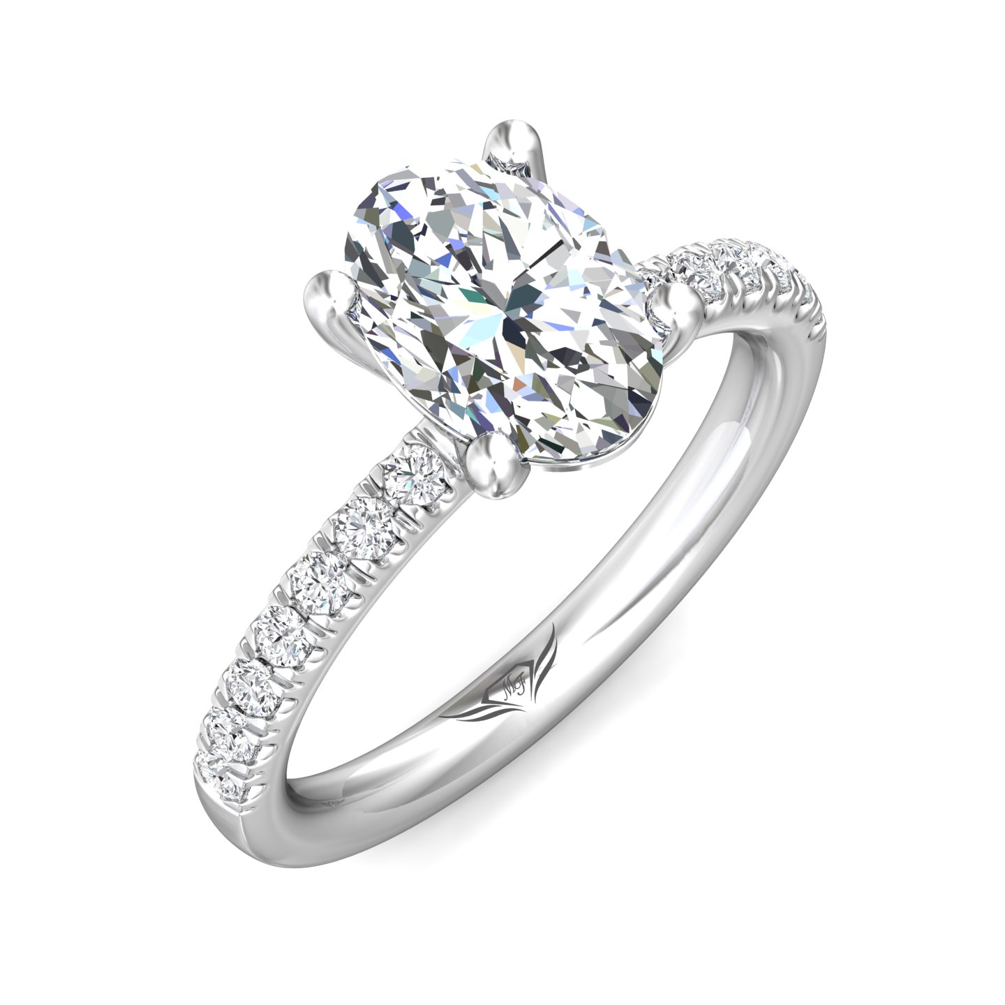 14K White Gold Oval Diamond Engagement Ring