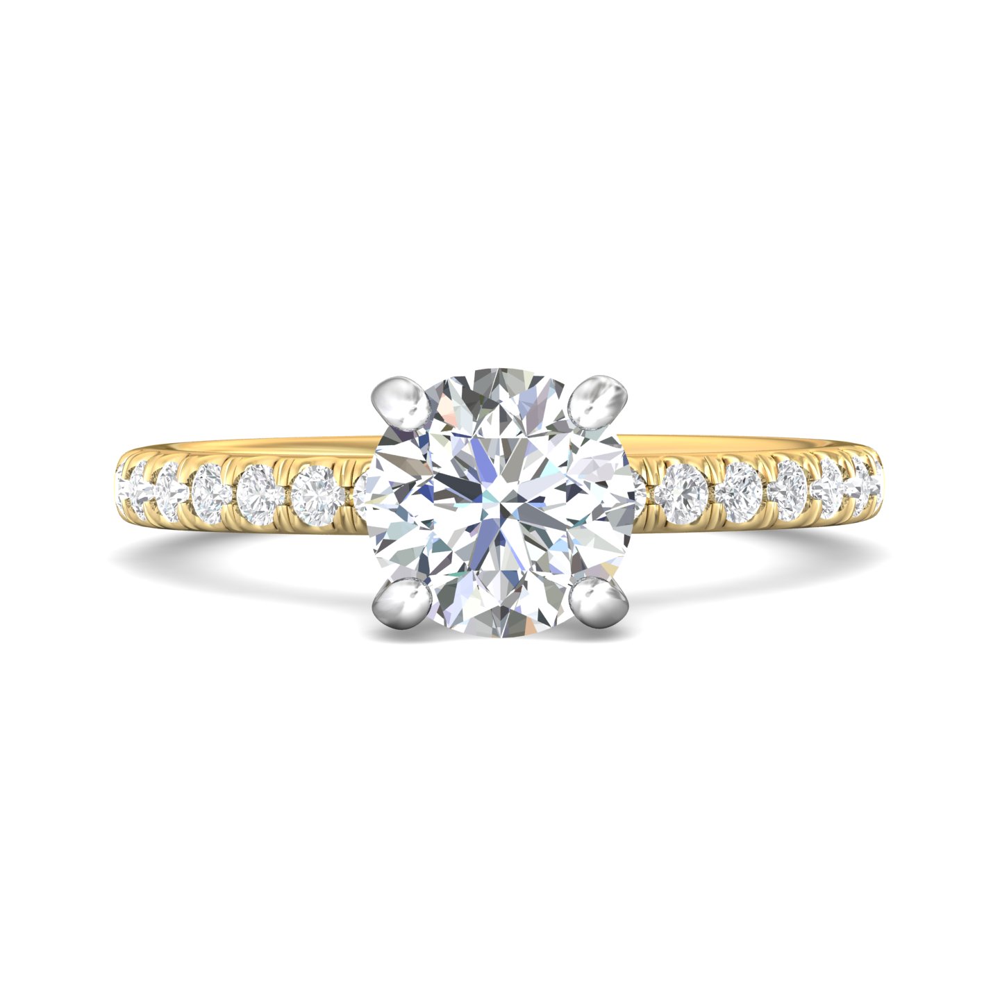 18K Yellow Gold and Platinum Round Diamond Engagement Ring