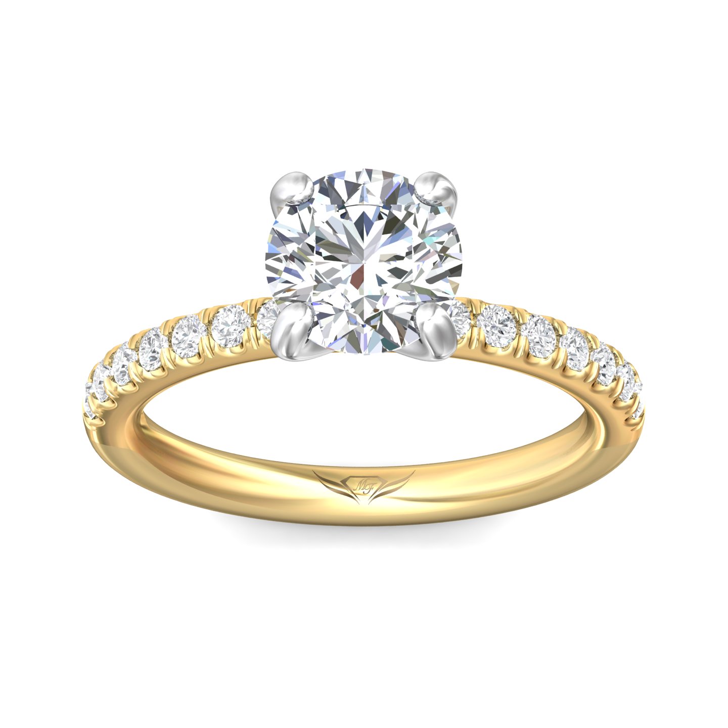 18K Yellow Gold and Platinum Round Diamond Engagement Ring