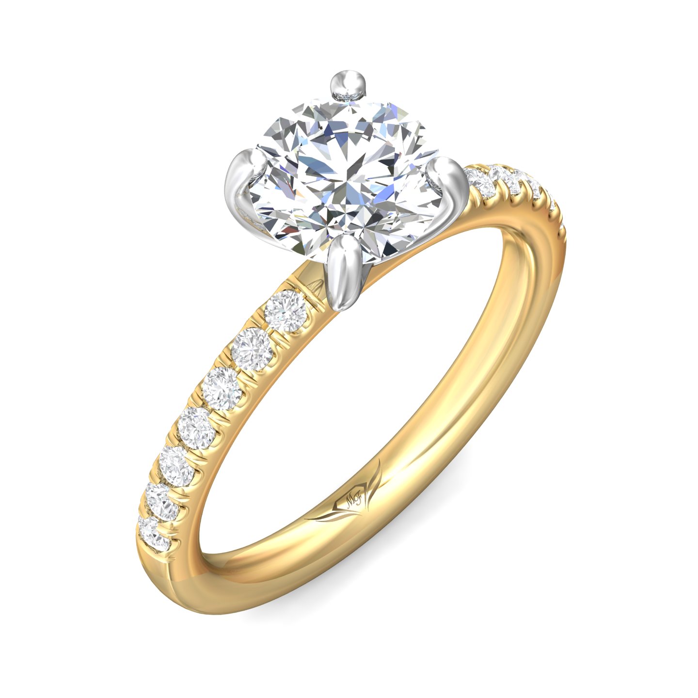 18K Yellow Gold and Platinum Round Diamond Engagement Ring