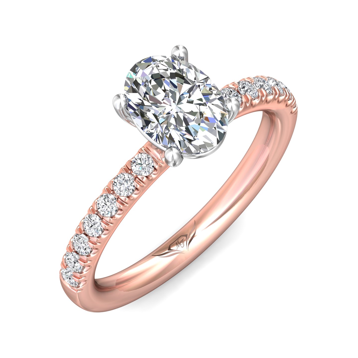 18K White and Rose Gold Oval Diamond Engagement Ring