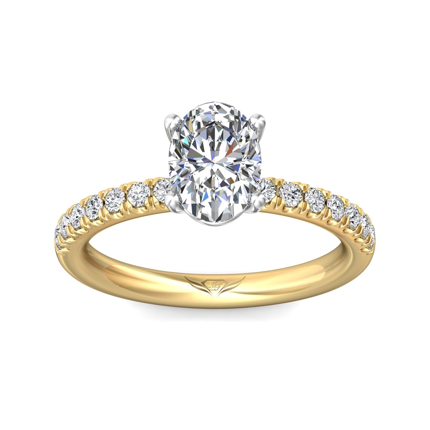 14K Yellow and White Gold Oval Diamond Engagement Ring