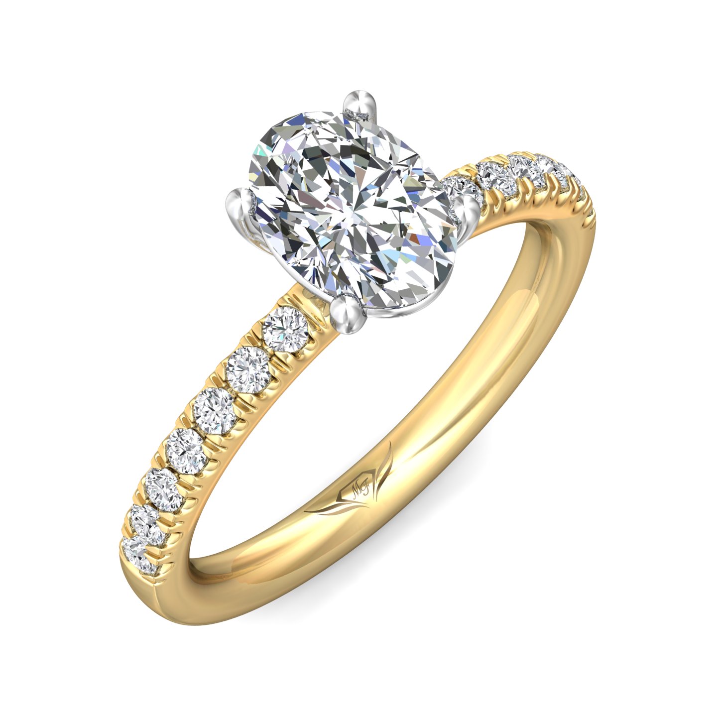 14K Yellow and White Gold Oval Diamond Engagement Ring