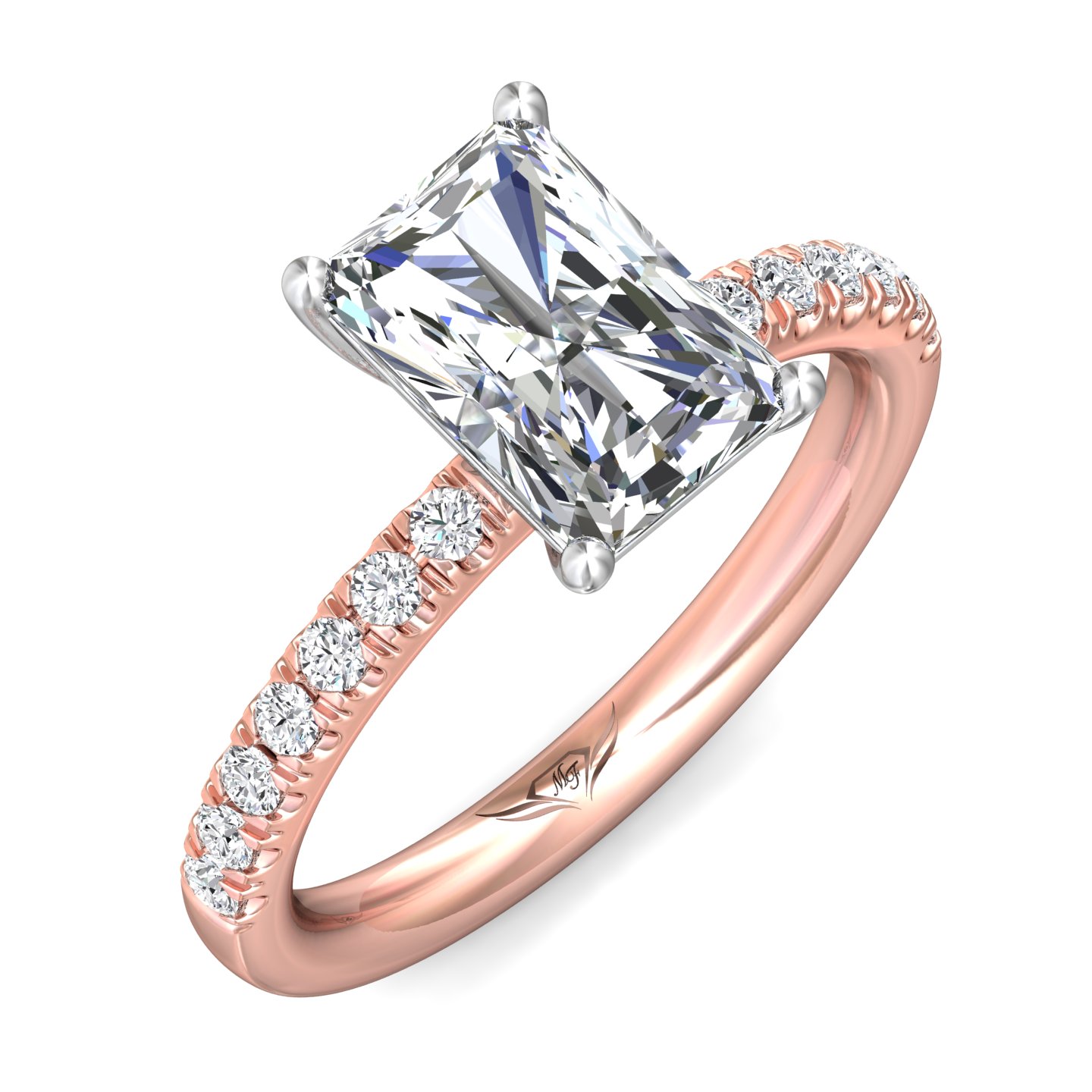 14K Rose and White Gold Radiant Diamond Engagement Ring