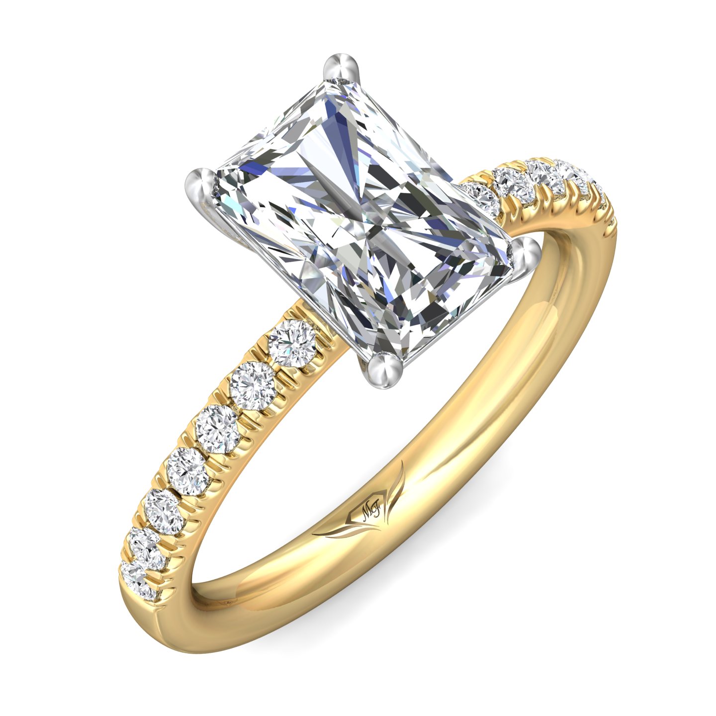 18K White and Yellow Gold Radiant Diamond Engagement Ring