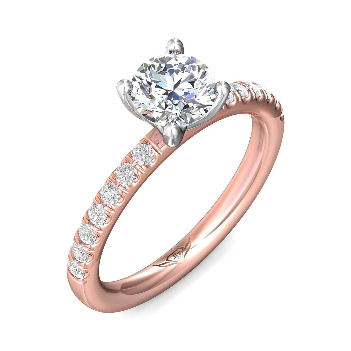 14K Rose and White Gold Round Diamond Engagement Ring