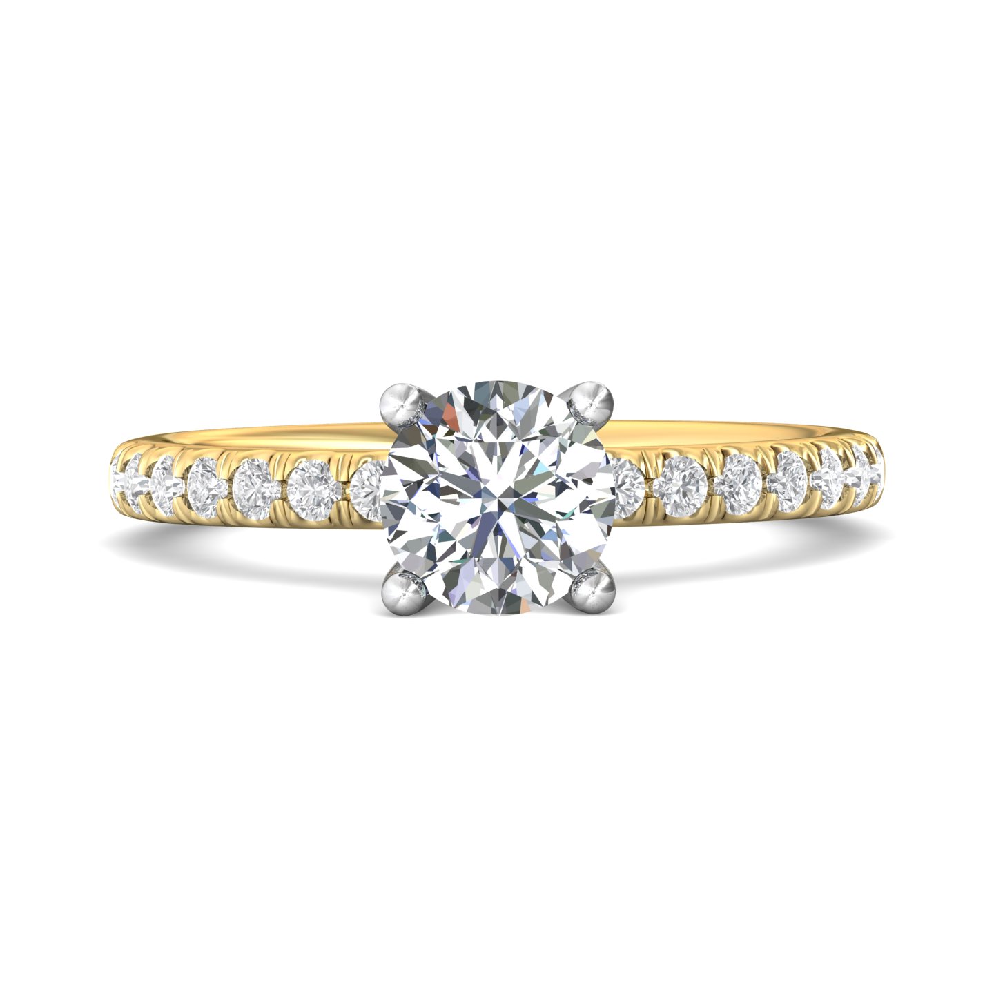 18K White and Yellow Gold Round Diamond Engagement Ring