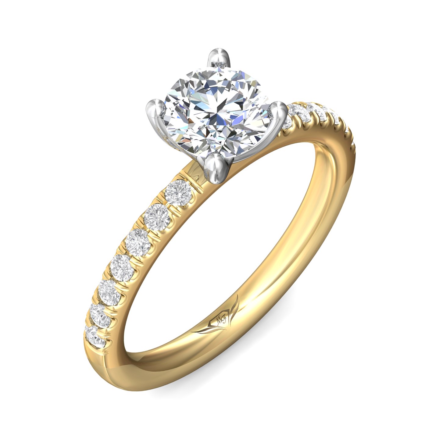 18K White and Yellow Gold Round Diamond Engagement Ring
