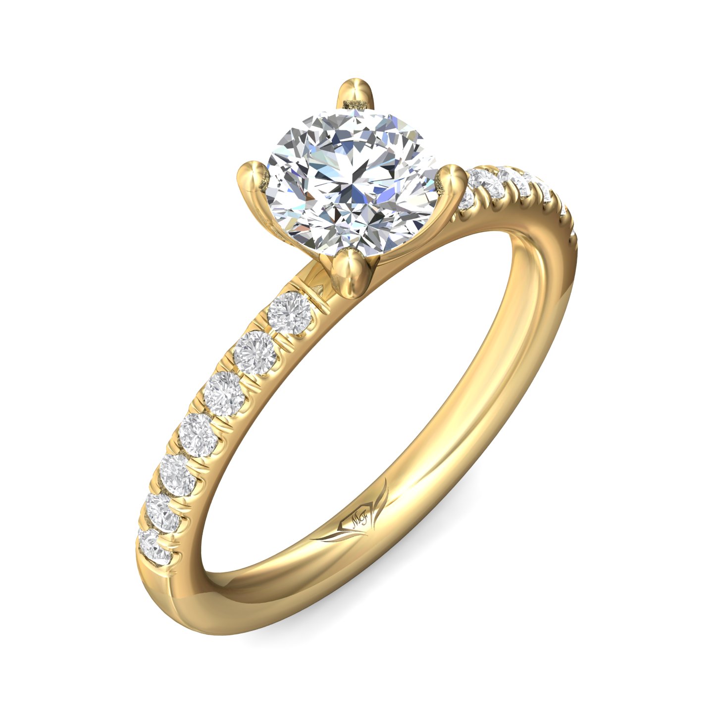 18K Yellow Gold Round Diamond Engagement Ring