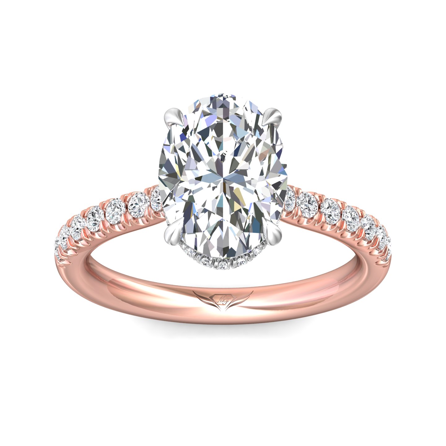 18K White and Rose Gold Oval Diamond Engagement Ring