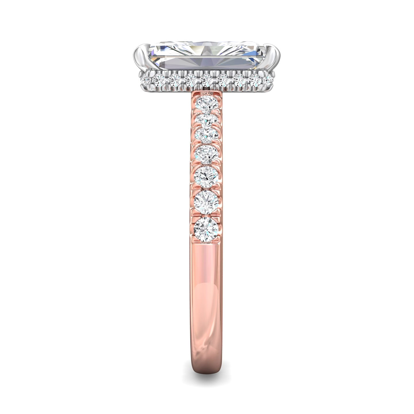 18K White and Rose Gold Radiant Diamond Engagement Ring