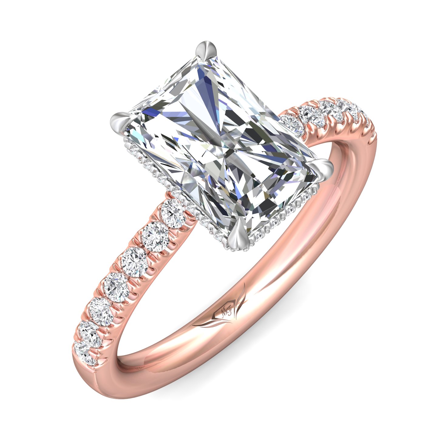 18K White and Rose Gold Radiant Diamond Engagement Ring