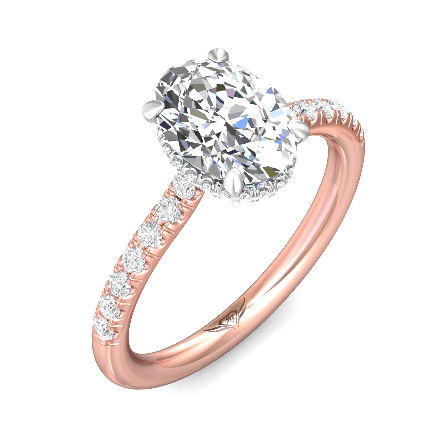 18K White and Rose Gold Oval Diamond Engagement Ring