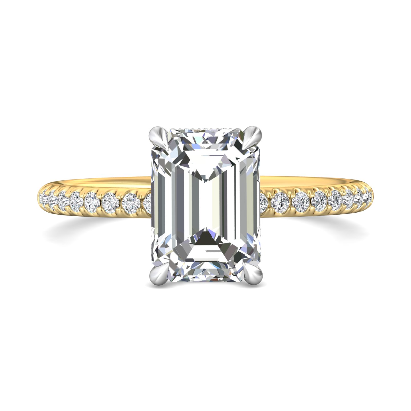 14K Yellow and White Gold Emerald Cut Diamond Engagement Ring