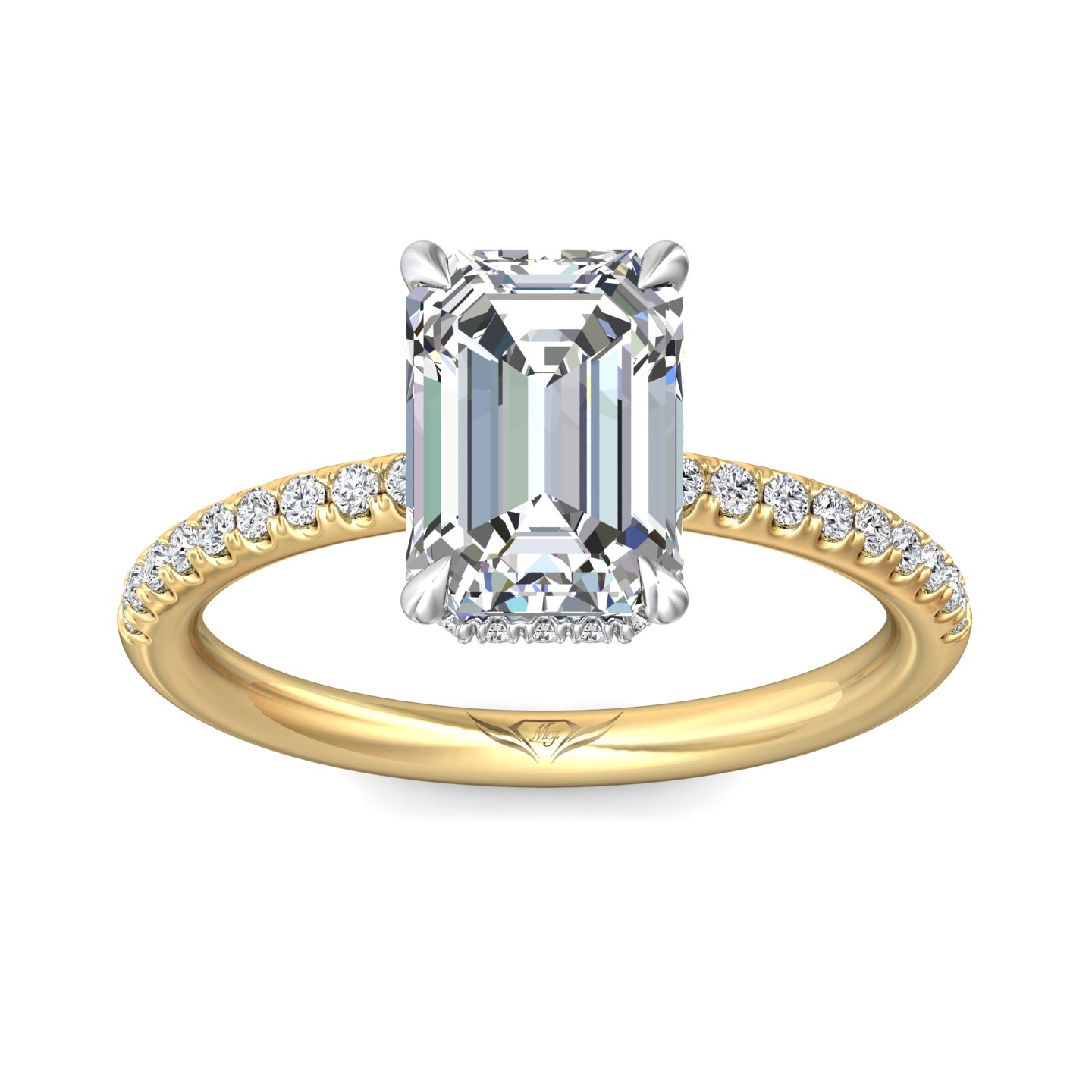 14K Yellow and White Gold Emerald Cut Diamond Engagement Ring