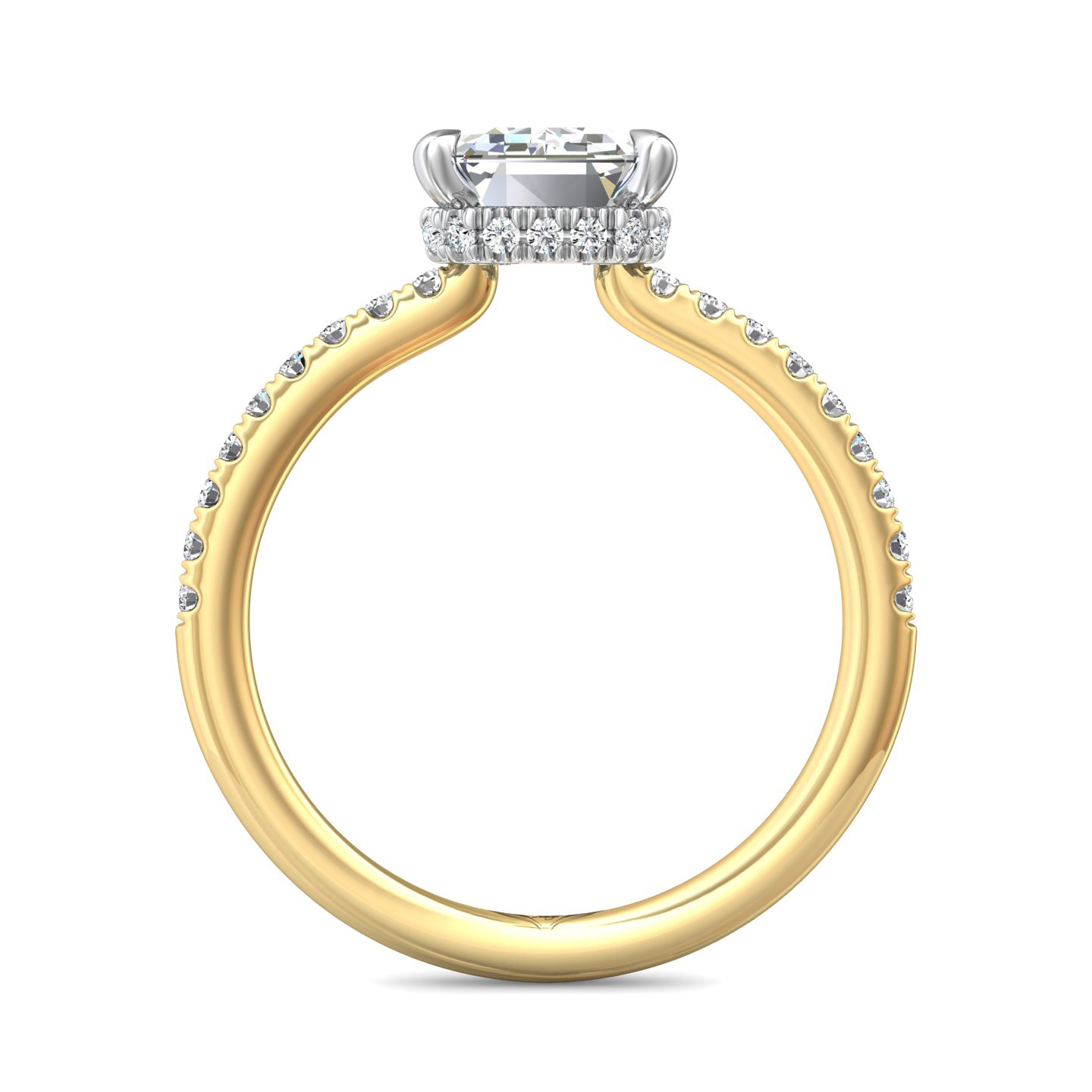 14K Yellow and White Gold Emerald Cut Diamond Engagement Ring