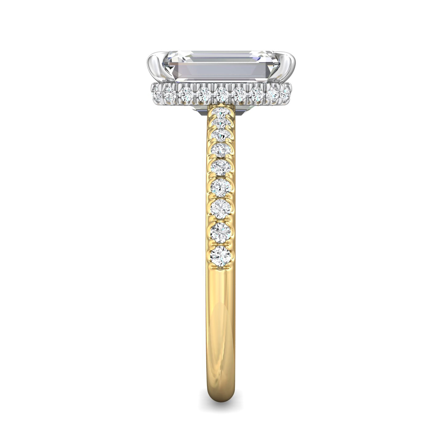 14K Yellow and White Gold Emerald Cut Diamond Engagement Ring