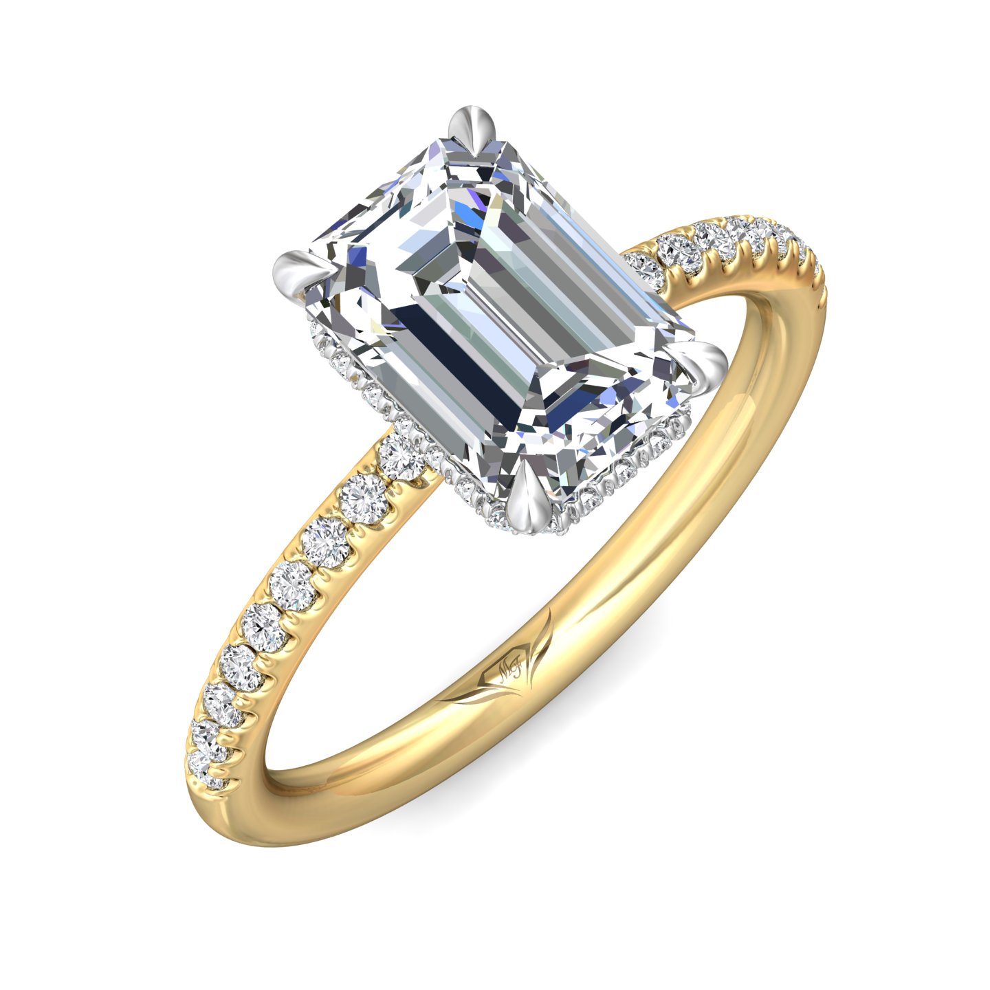 14K Yellow and White Gold Emerald Cut Diamond Engagement Ring