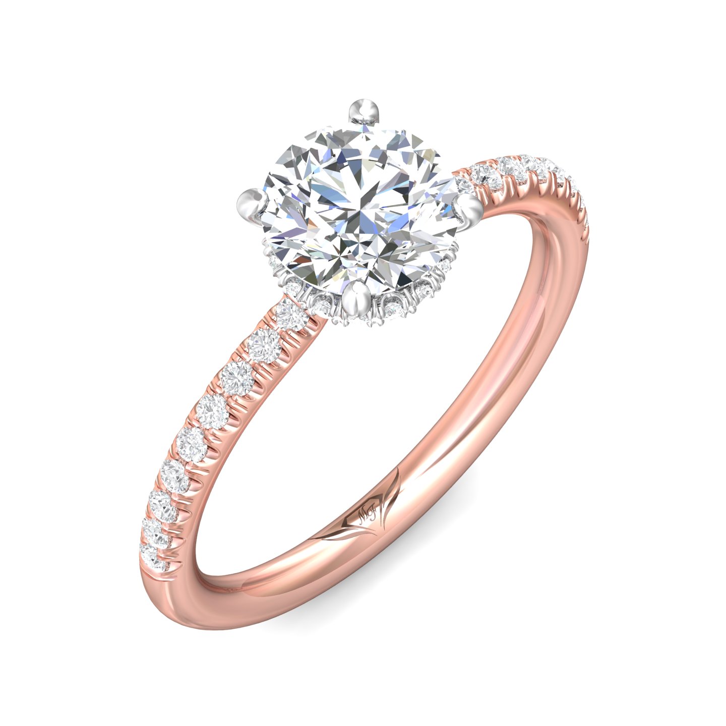 18K White and Rose Gold Round Diamond Engagement Ring