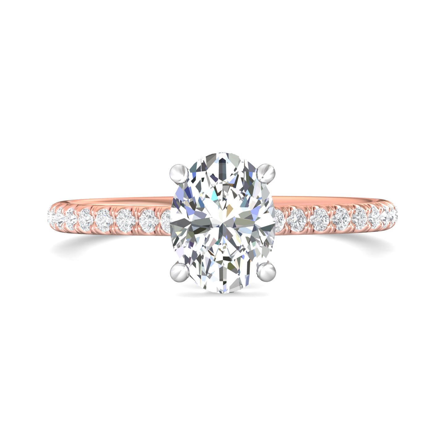 14K Rose and White Gold Oval Diamond Engagement Ring