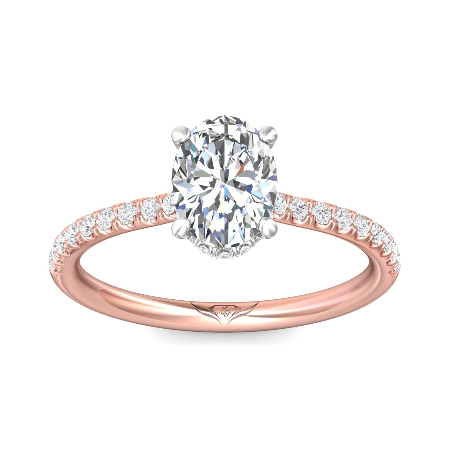 14K Rose and White Gold Oval Diamond Engagement Ring