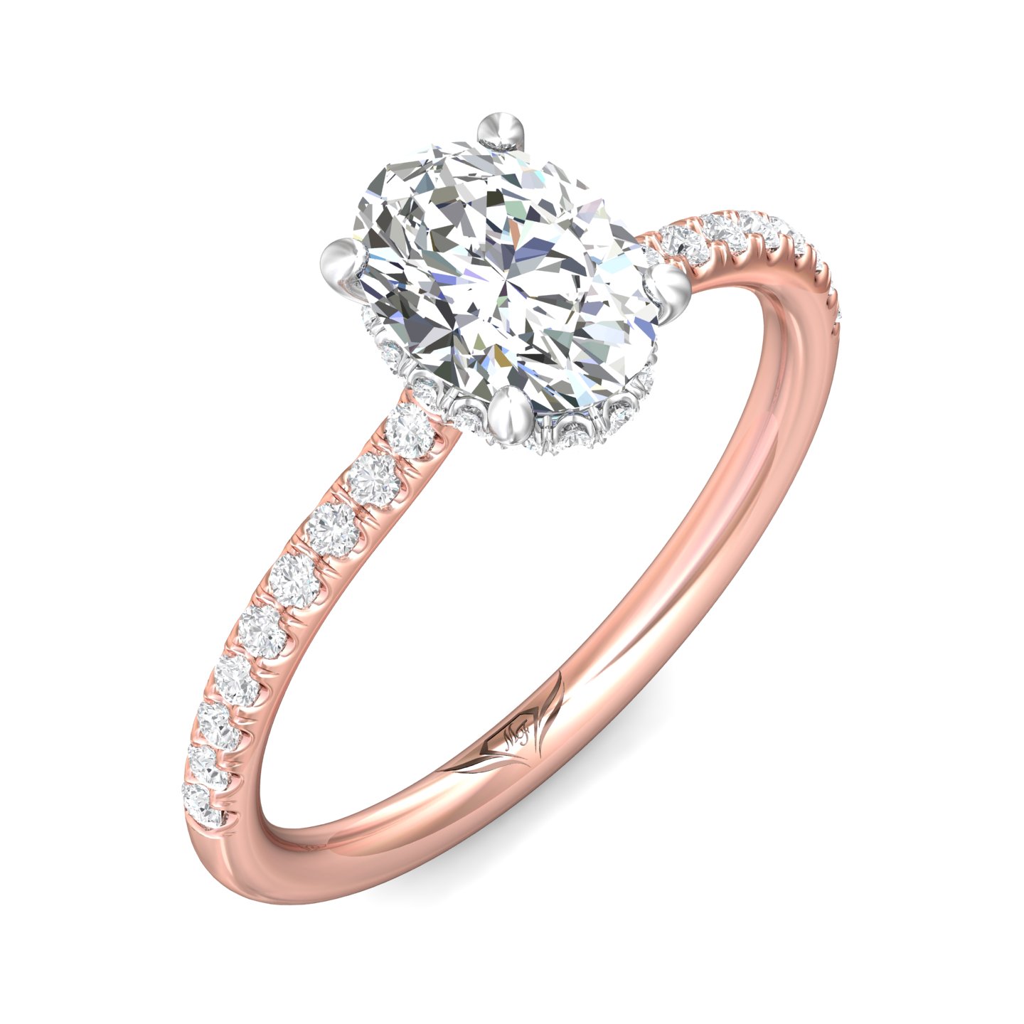 14K Rose and White Gold Oval Diamond Engagement Ring