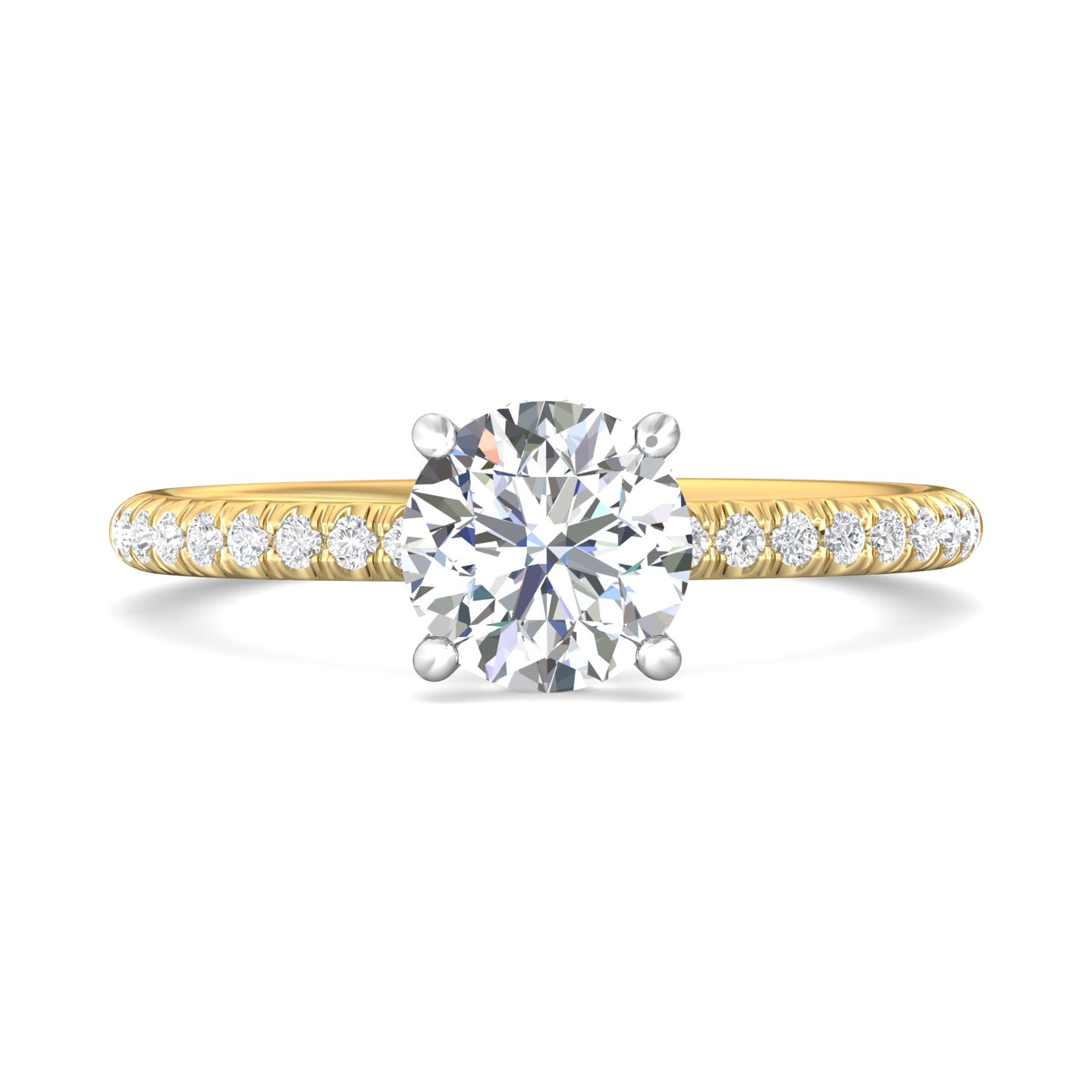 18K White and Yellow Gold Round Diamond Engagement Ring