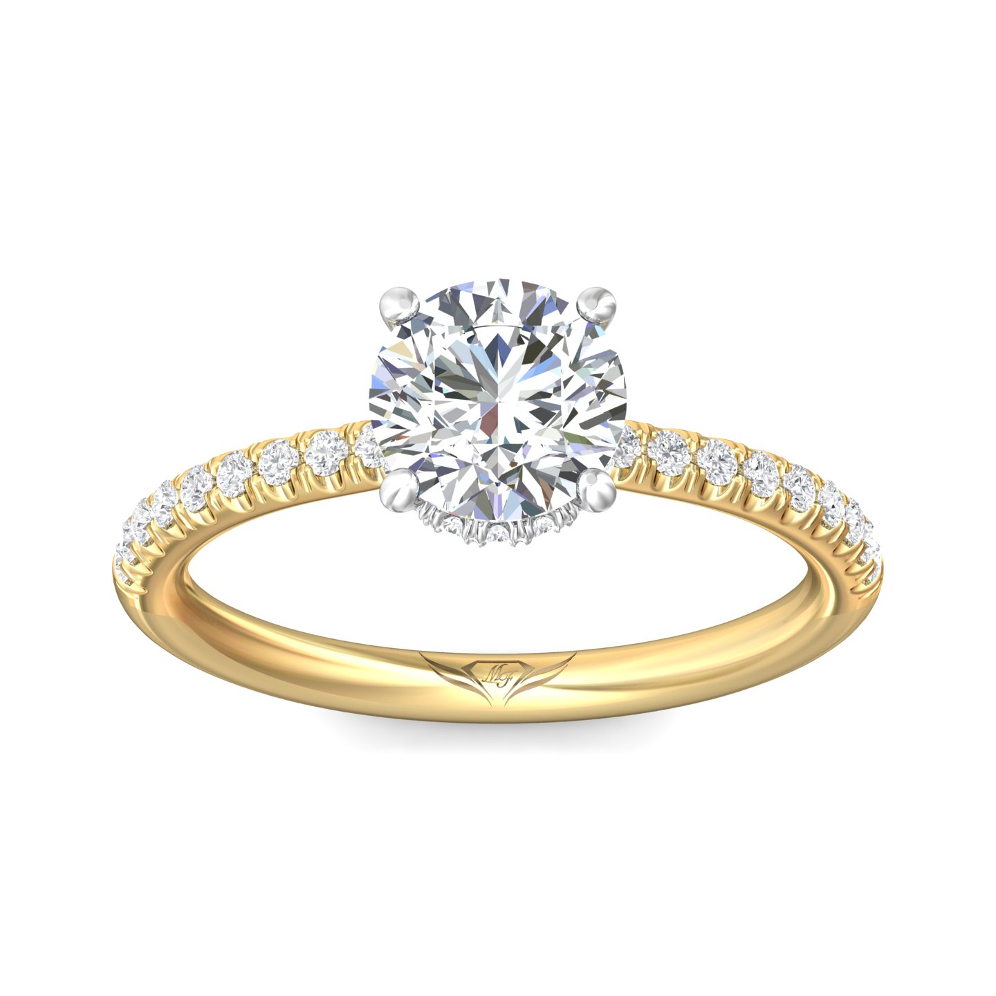 18K White and Yellow Gold Round Diamond Engagement Ring