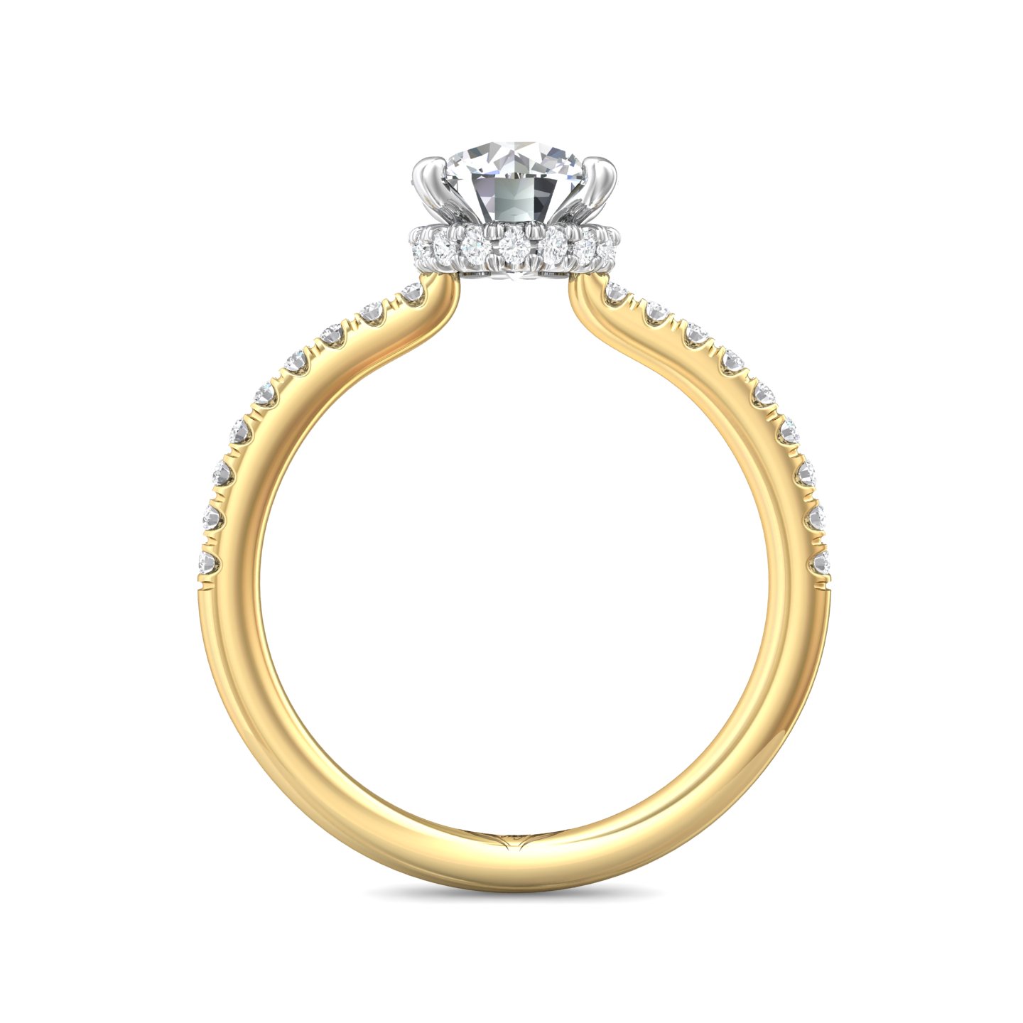 18K White and Yellow Gold Round Diamond Engagement Ring