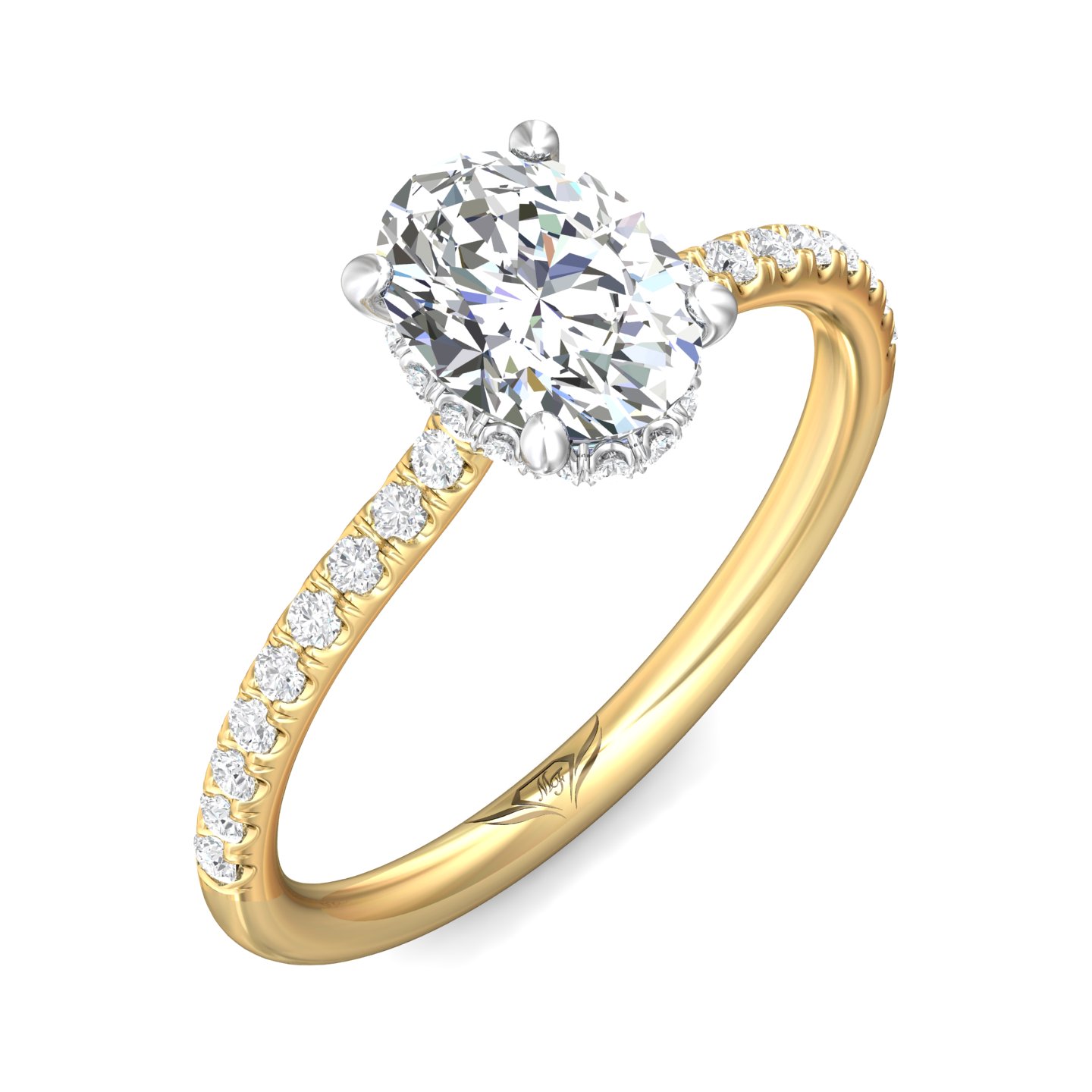 18K White and Yellow Gold Oval Diamond Engagement Ring