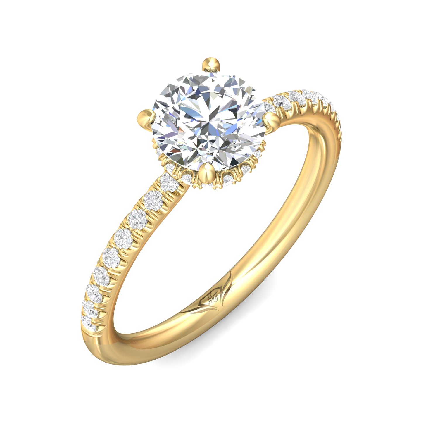 14K Yellow Gold Round Diamond Engagement Ring