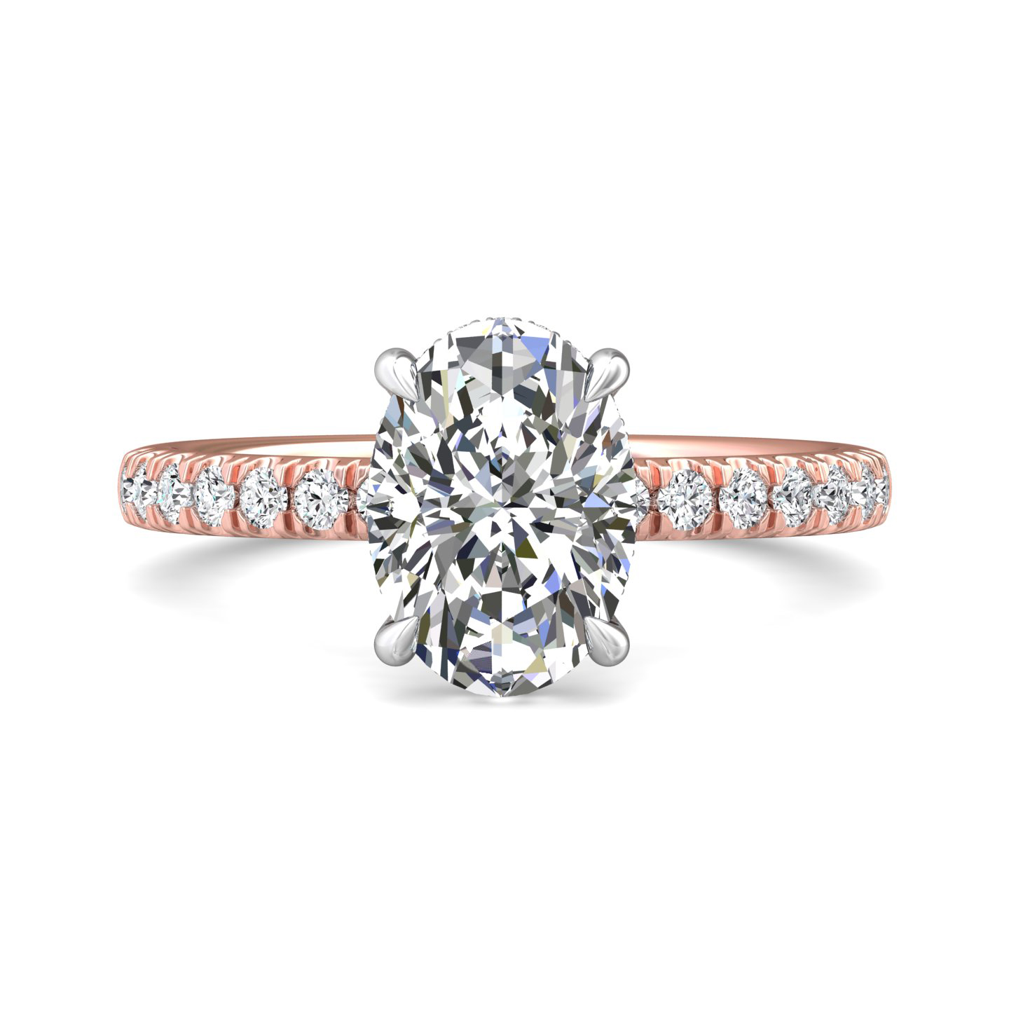 14K Rose and White Gold Oval Diamond Engagement Ring