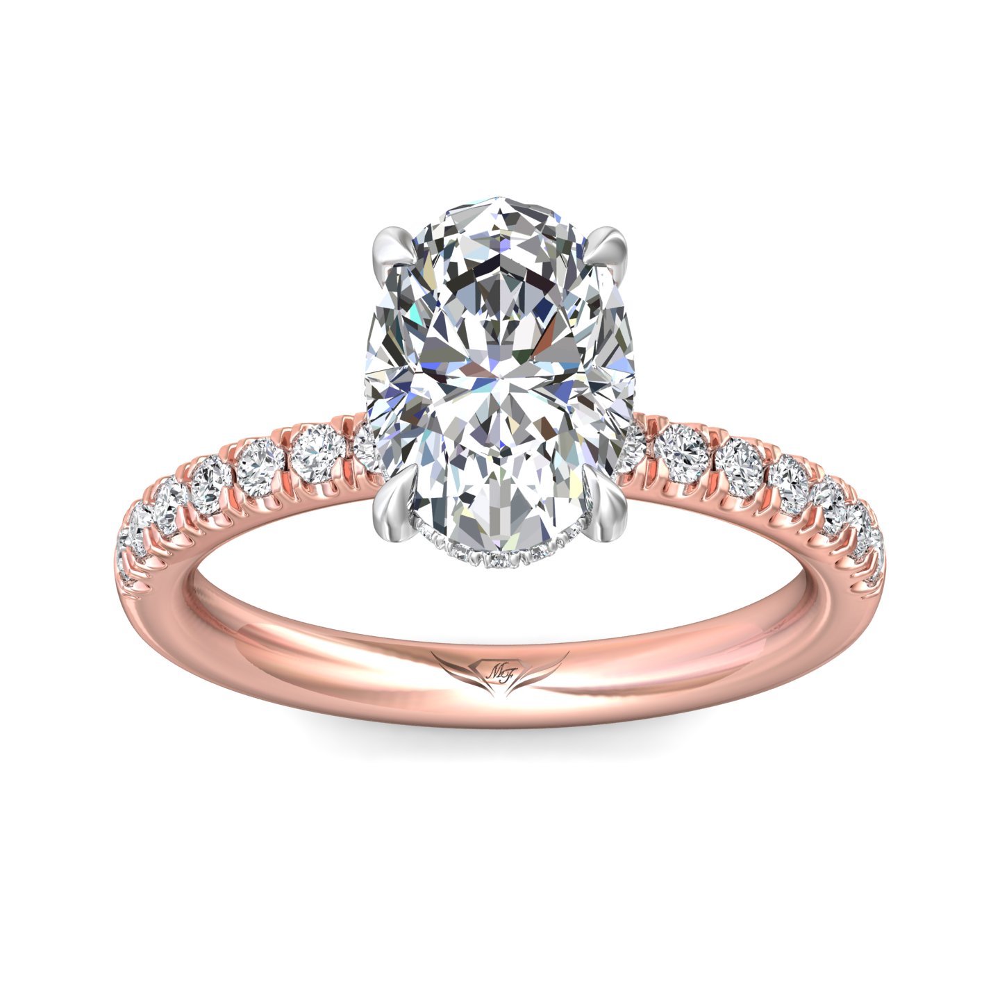 14K Rose and White Gold Oval Diamond Engagement Ring