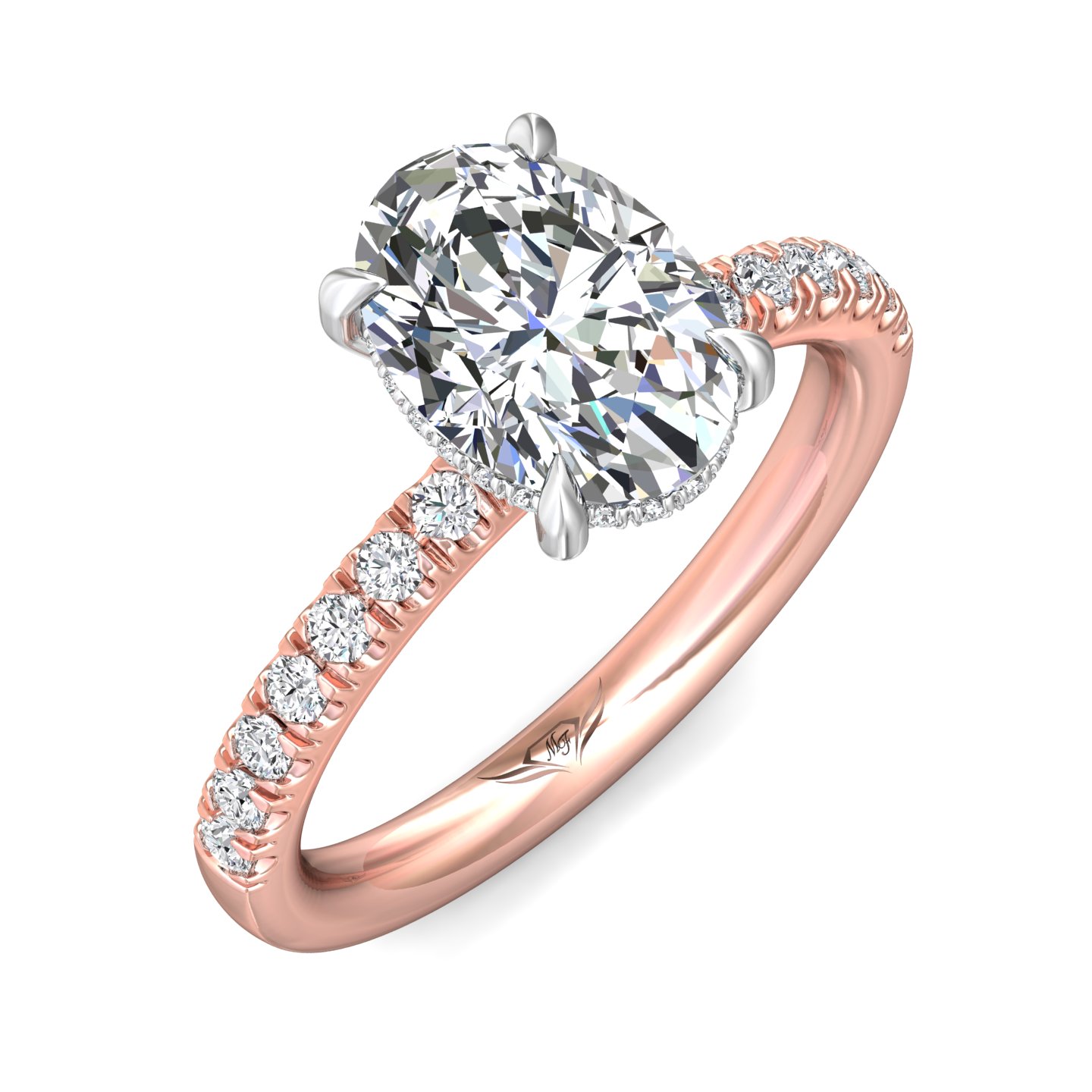 14K Rose and White Gold Oval Diamond Engagement Ring