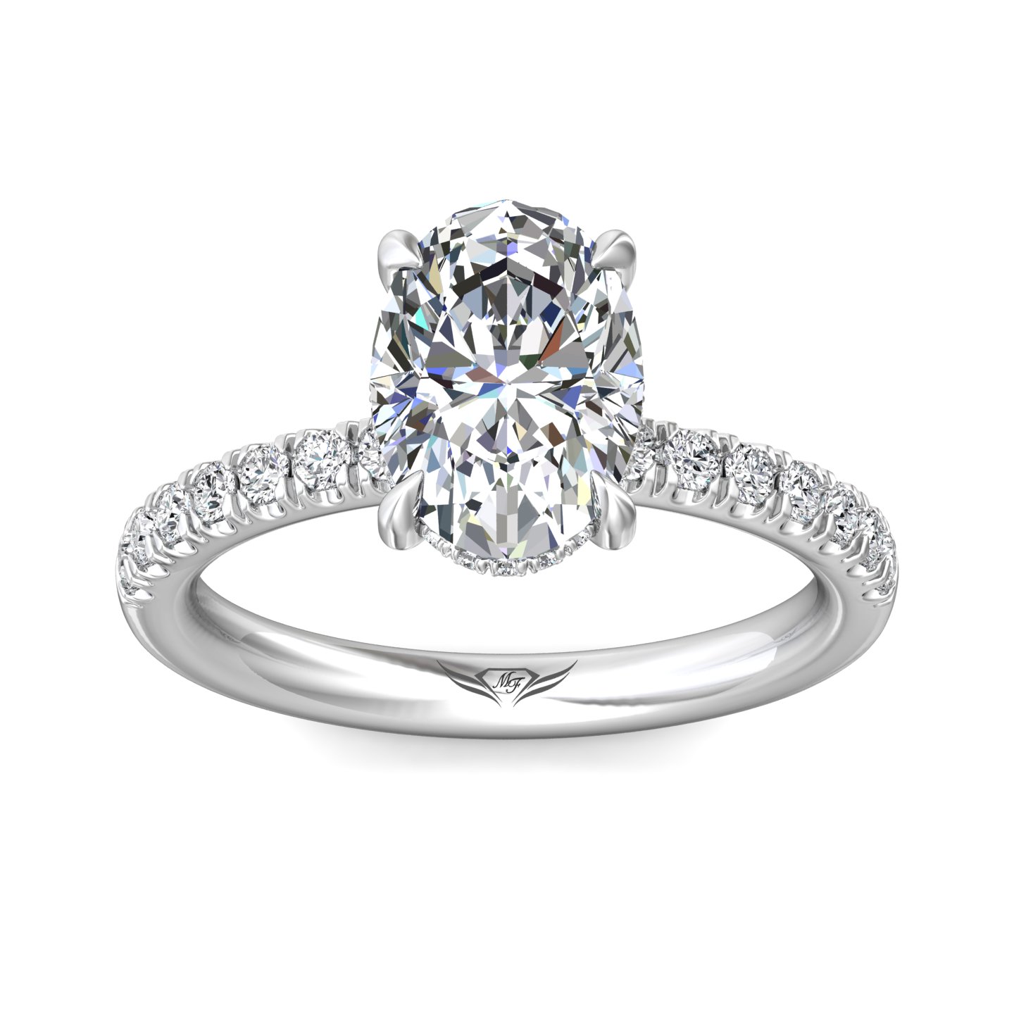 14K White Gold Oval Diamond Engagement Ring