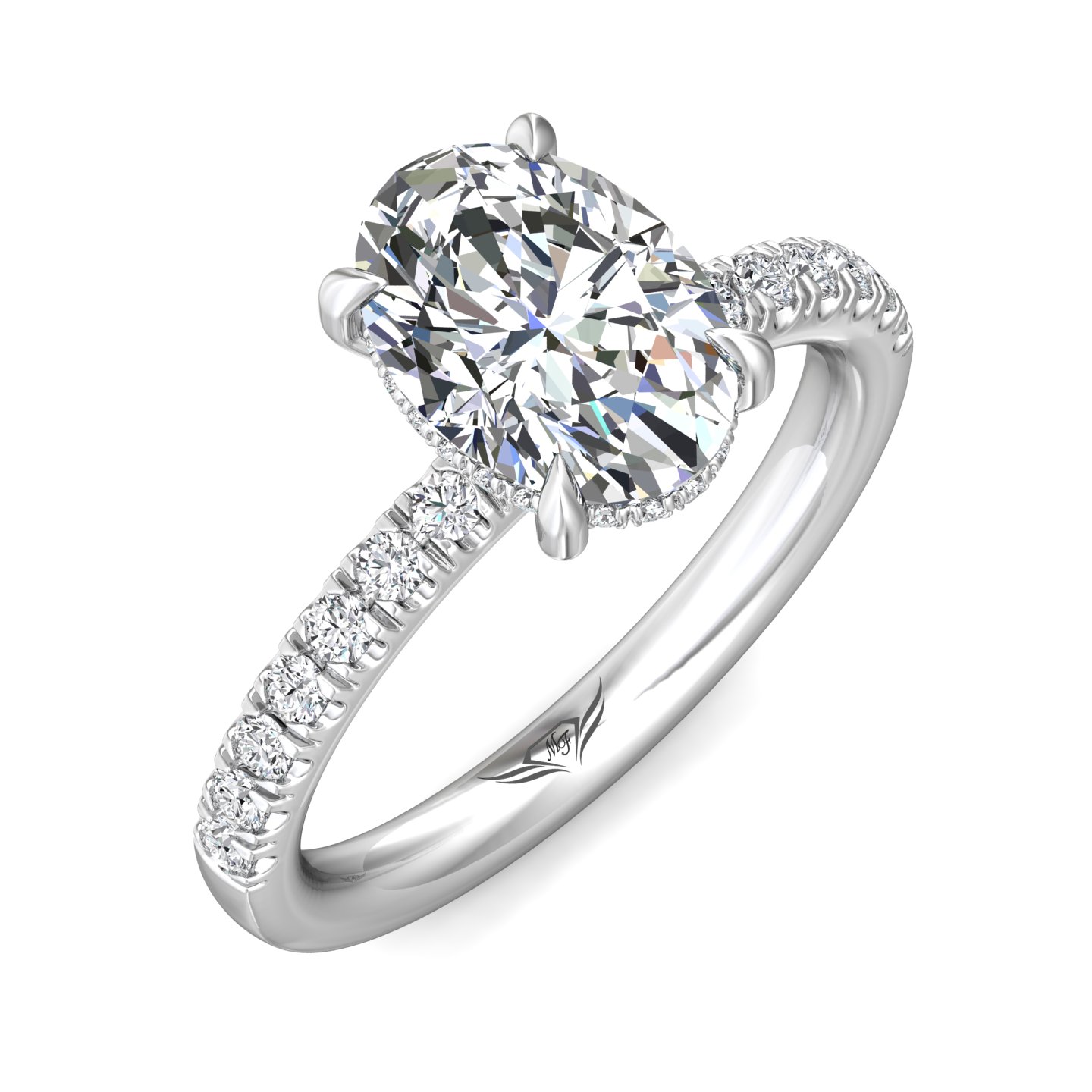 14K White Gold Oval Diamond Engagement Ring