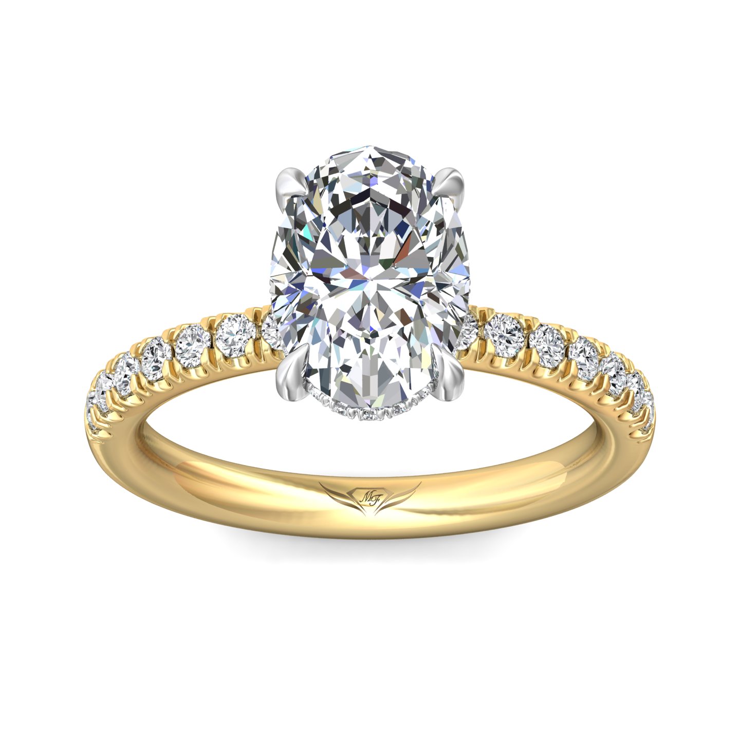 14K Yellow Gold and Platinum Oval Diamond Engagement Ring