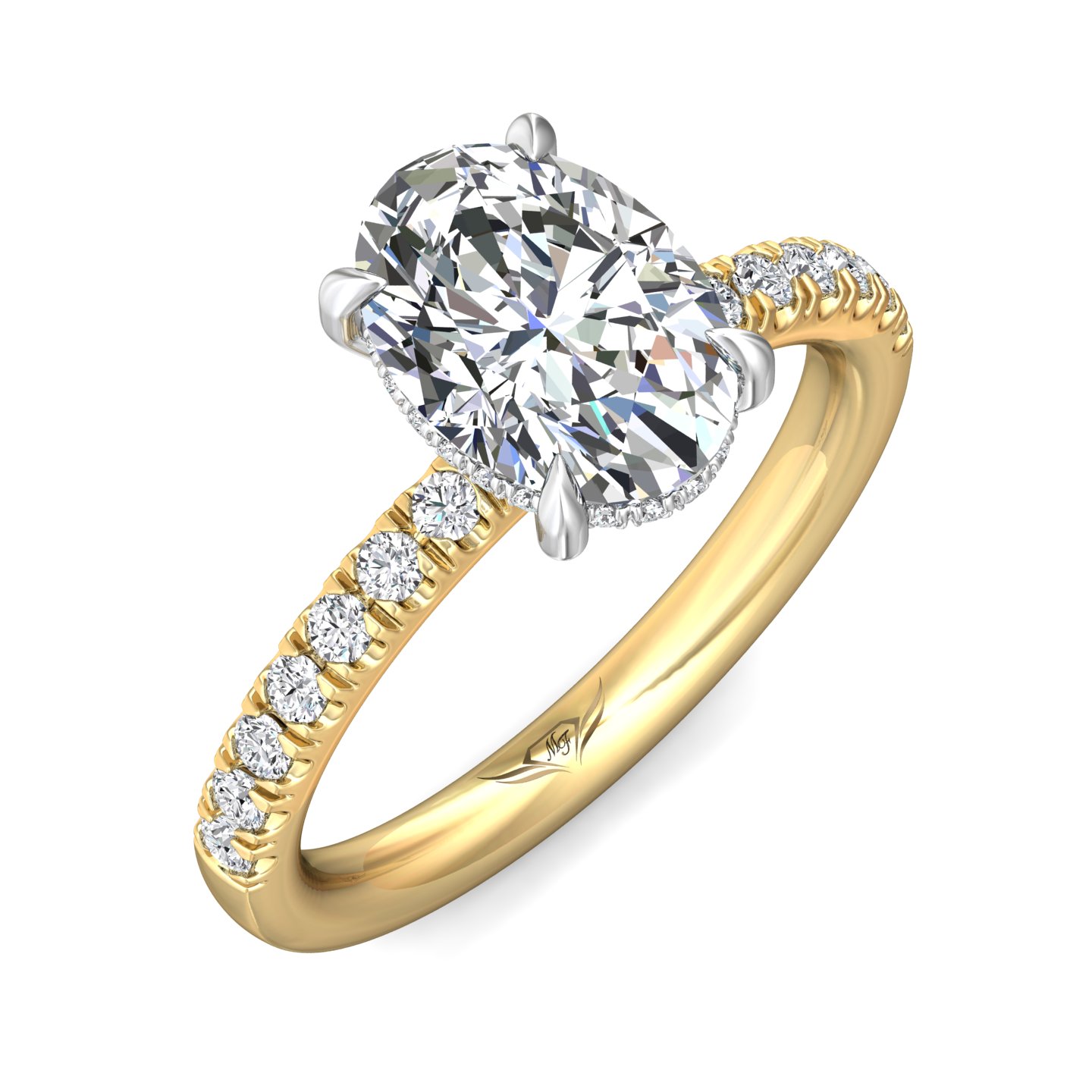 14K Yellow Gold and Platinum Oval Diamond Engagement Ring