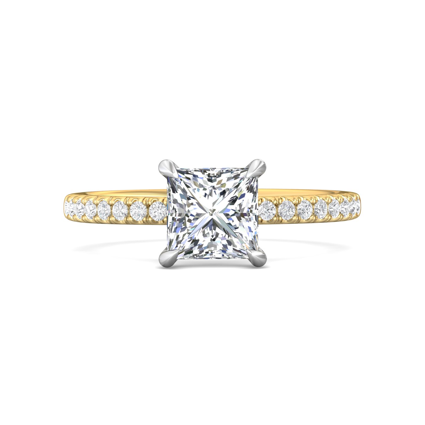 18K White and Yellow Gold Princess Diamond Engagement Ring