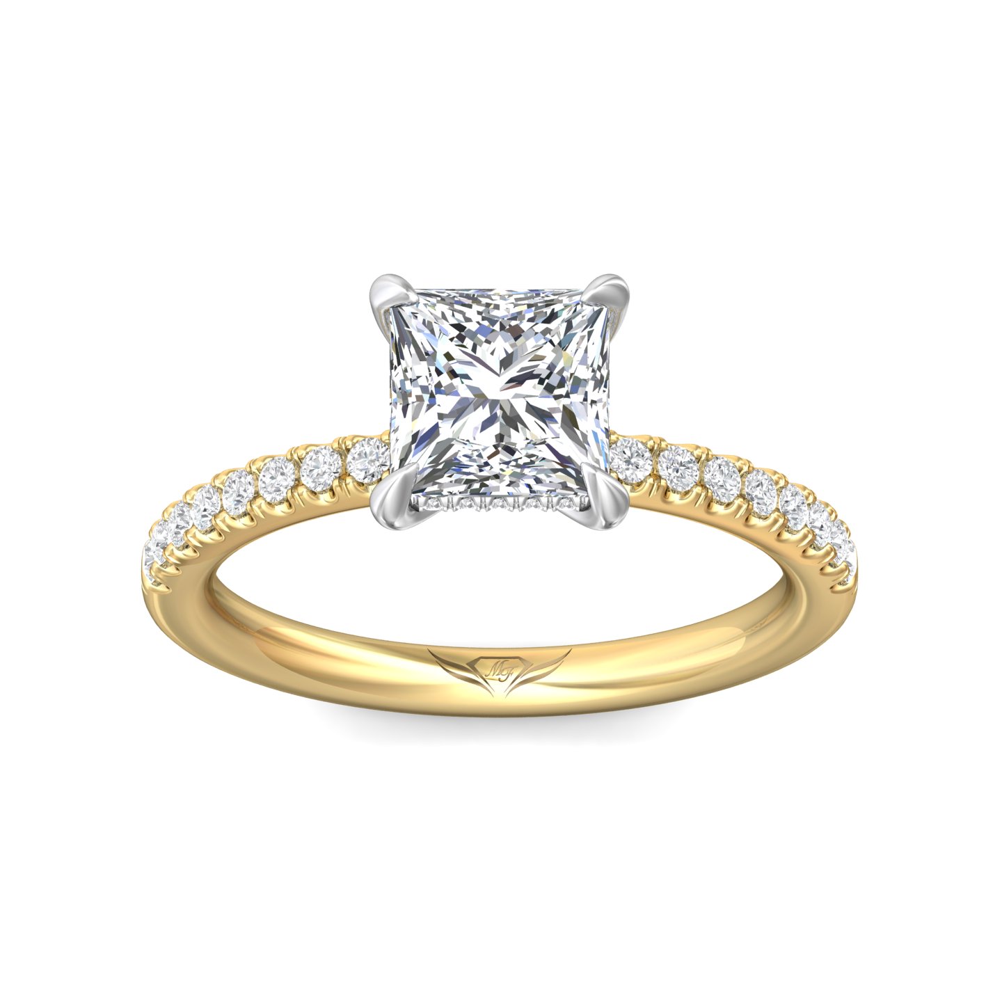 18K White and Yellow Gold Princess Diamond Engagement Ring